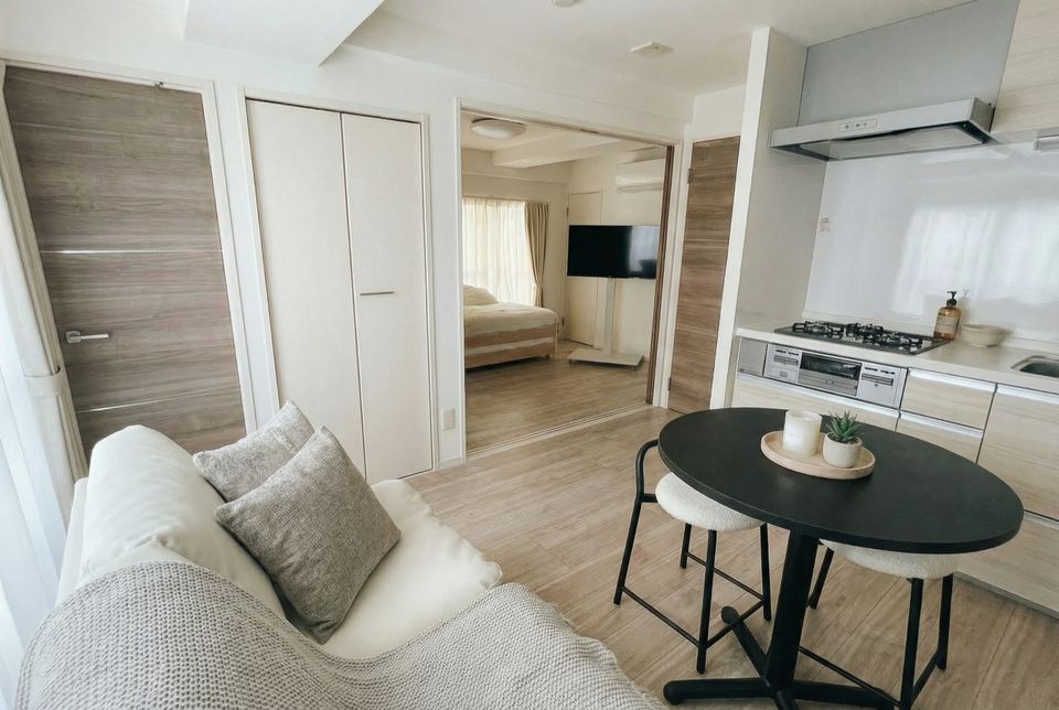 Furnished HalfKey home in Tokyo, living room and kitchen